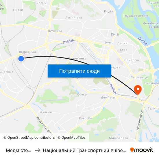 Медмістечко to Національний Транспортний Університет map