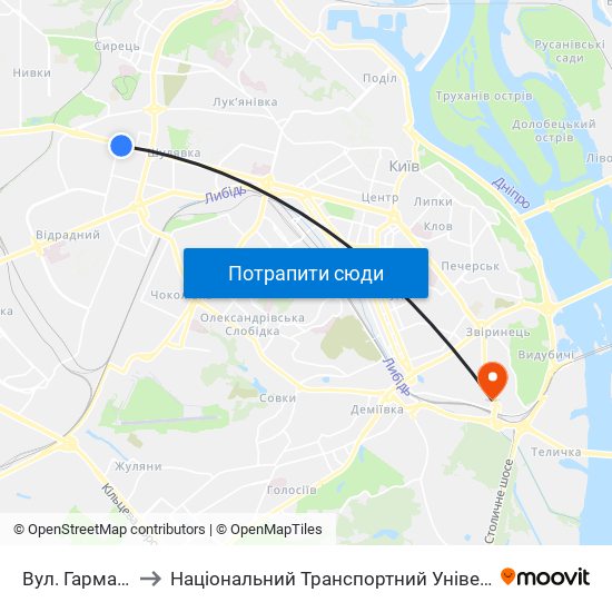 Вул. Гарматна to Національний Транспортний Університет map