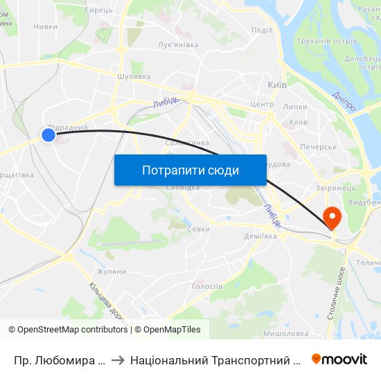 Пр. Любомира Гузара to Національний Транспортний Університет map