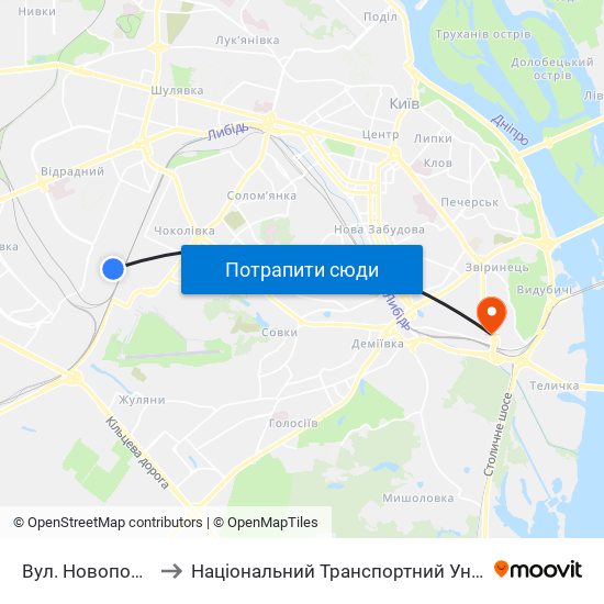 Вул. Новопольова to Національний Транспортний Університет map