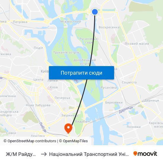 Ж/М Райдужний to Національний Транспортний Університет map