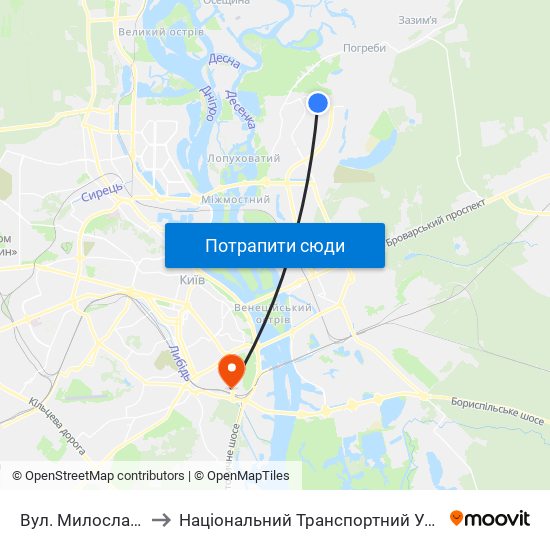 Вул. Милославська to Національний Транспортний Університет map