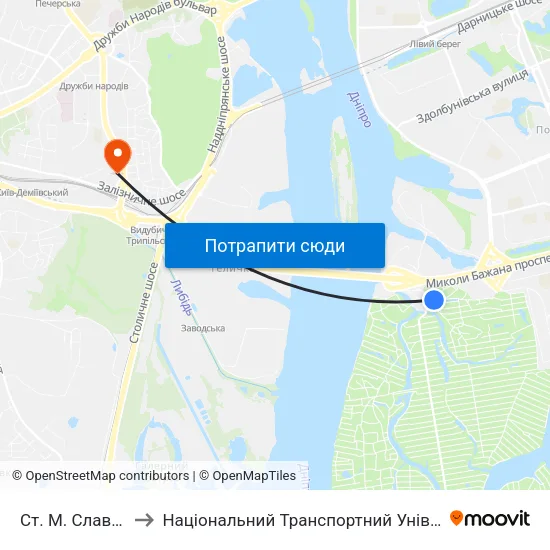 Ст. М. Славутич to Національний Транспортний Університет map