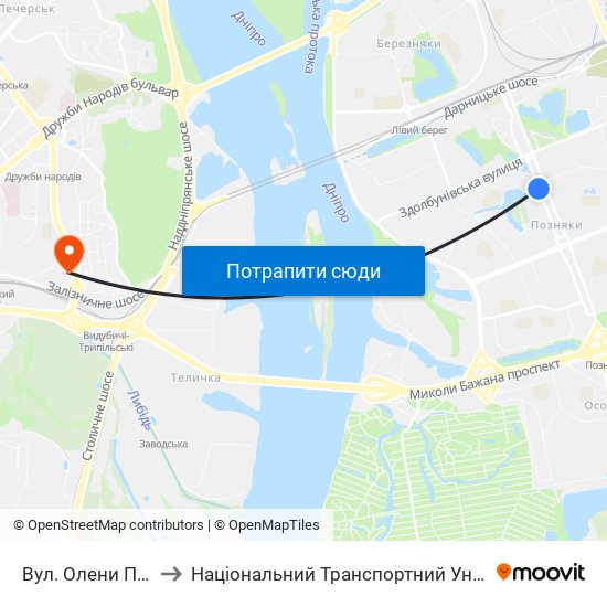 Вул. Олени Пчілки to Національний Транспортний Університет map