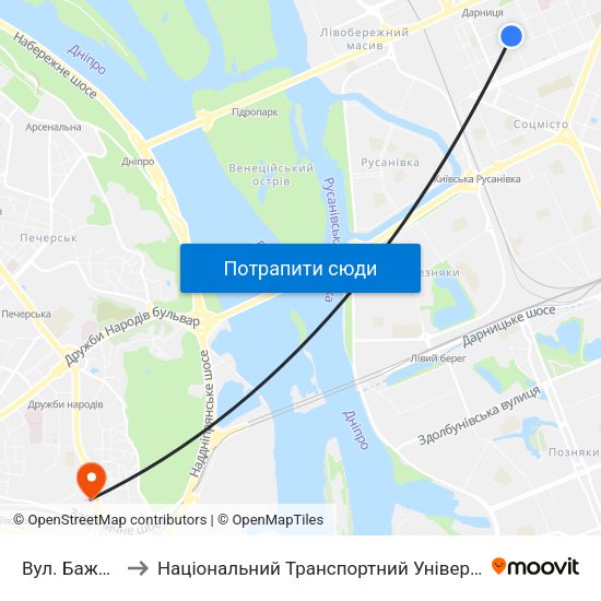 Вул. Бажова to Національний Транспортний Університет map