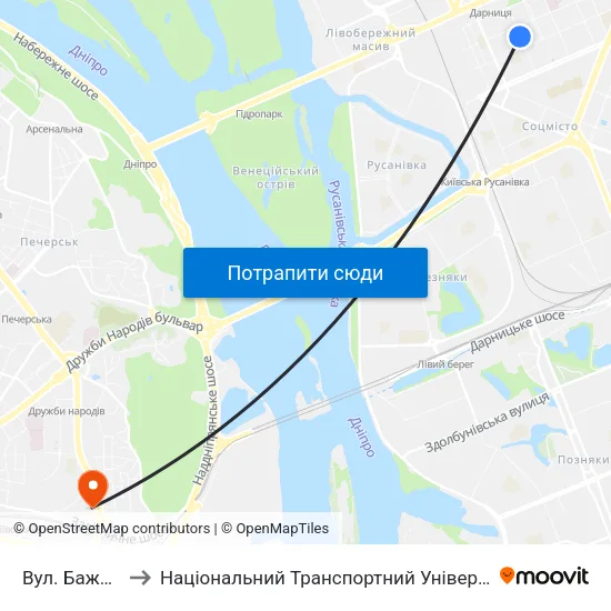 Вул. Бажова to Національний Транспортний Університет map