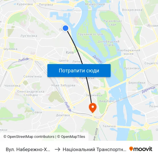 Вул. Набережно-Хрещатицька to Національний Транспортний Університет map