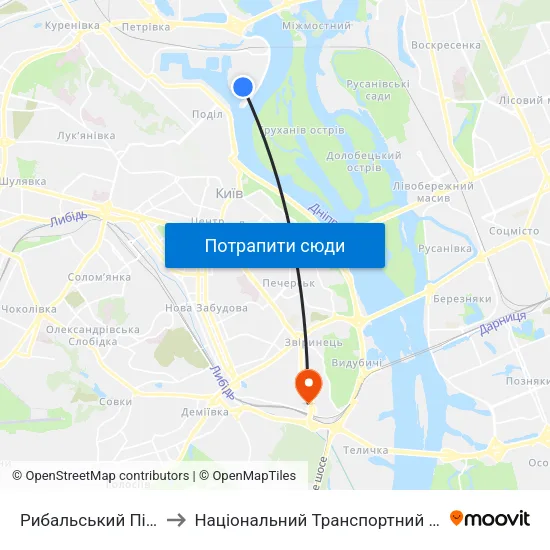Рибальський Півострів to Національний Транспортний Університет map