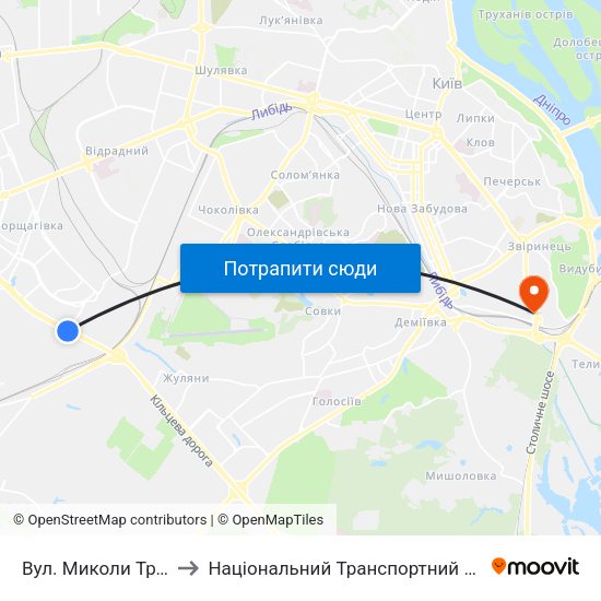 Вул. Миколи Трублаїні to Національний Транспортний Університет map