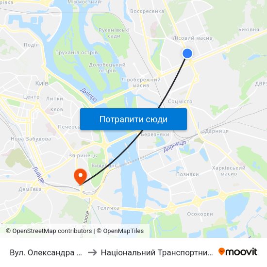 Вул. Олександра Бойченка to Національний Транспортний Університет map