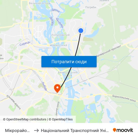 Мікрорайон №9 to Національний Транспортний Університет map