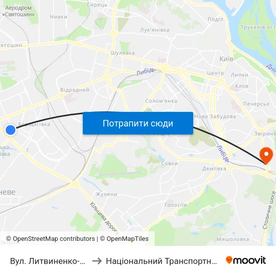 Вул. Литвиненко-Вольгемут to Національний Транспортний Університет map