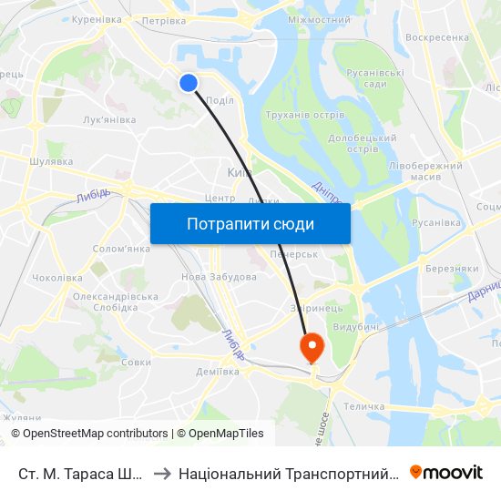 Ст. М. Тараса Шевченка to Національний Транспортний Університет map