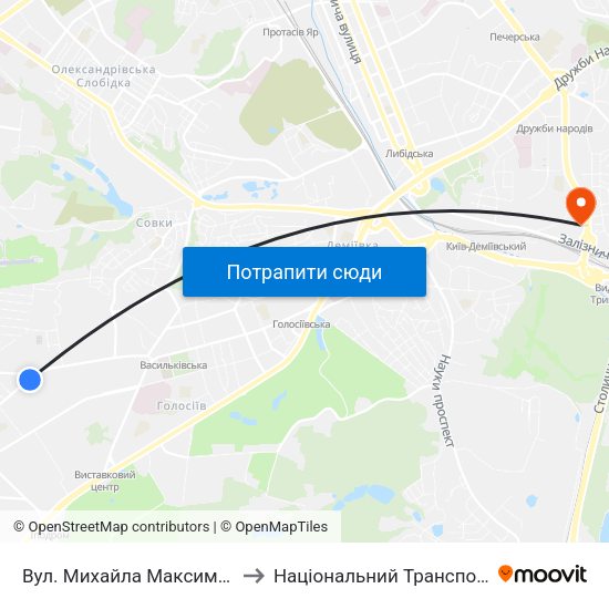 Вул. Михайла Максимовича (На Вимогу) to Національний Транспортний Університет map