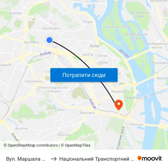 Вул. Маршала Рибалка to Національний Транспортний Університет map
