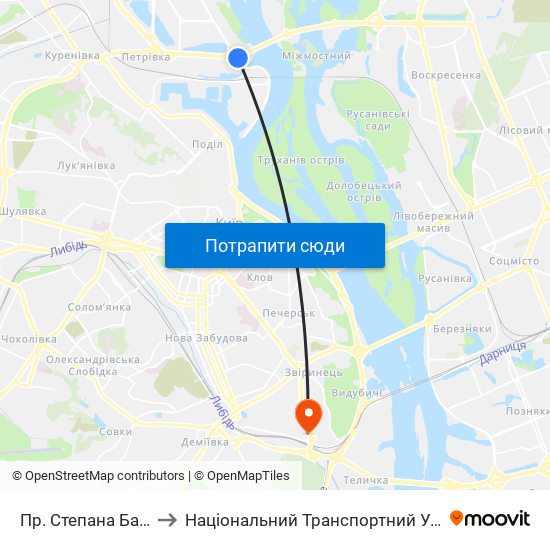 Пр. Степана Бандери to Національний Транспортний Університет map