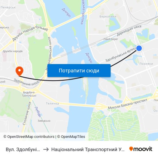 Вул. Здолбунівська to Національний Транспортний Університет map