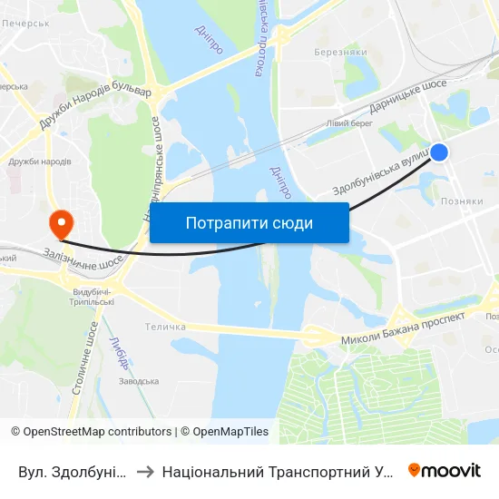 Вул. Здолбунівська to Національний Транспортний Університет map