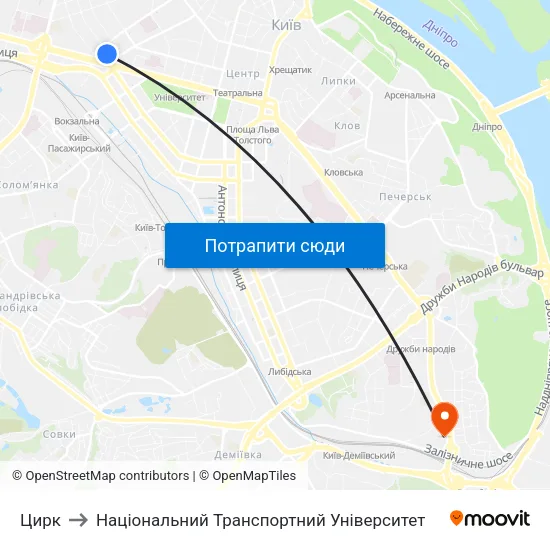 Цирк to Національний Транспортний Університет map