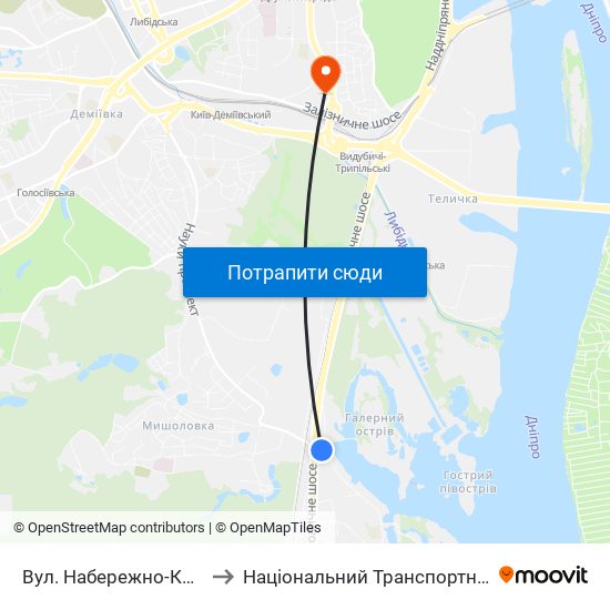 Вул. Набережно-Корчуватська to Національний Транспортний Університет map