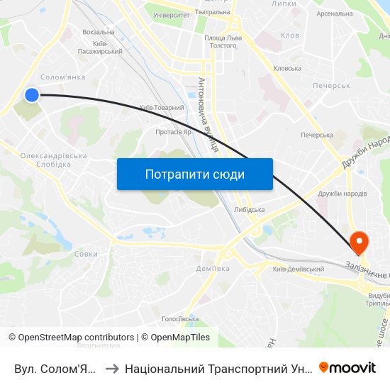 Вул. Солом'Янська to Національний Транспортний Університет map