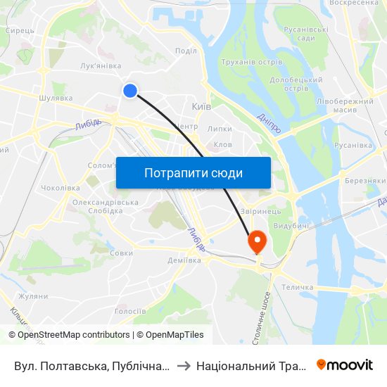 Вул. Полтавська, Публічна Бібліотека Імені Лесі Українки to Національний Транспортний Університет map
