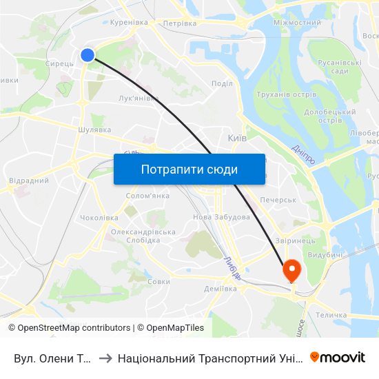 Вул. Олени Теліги to Національний Транспортний Університет map