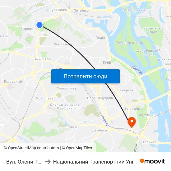 Вул. Олени Теліги to Національний Транспортний Університет map