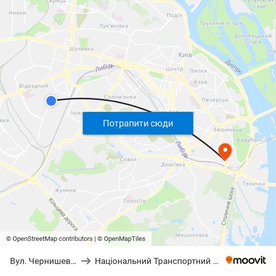 Вул. Чернишевського to Національний Транспортний Університет map