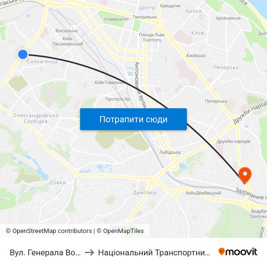 Вул. Генерала Воробйова to Національний Транспортний Університет map