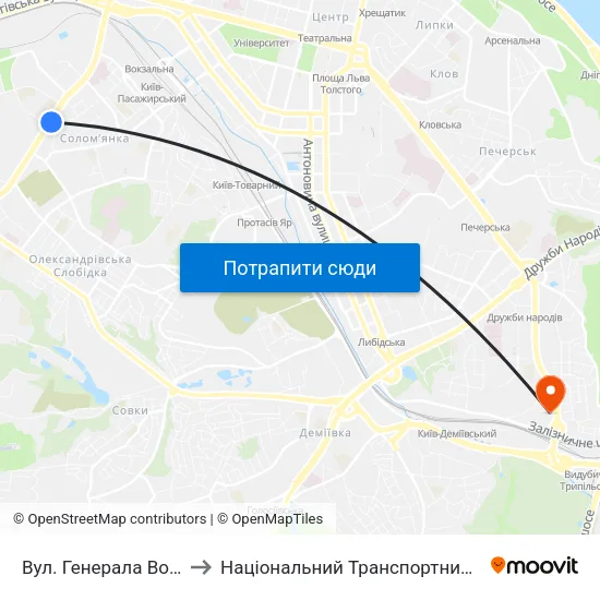 Вул. Генерала Воробйова to Національний Транспортний Університет map