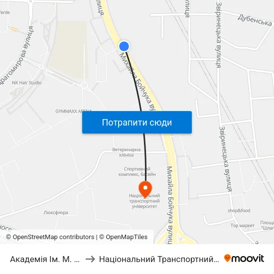 Академія Ім. М. Бойчука to Національний Транспортний Університет map