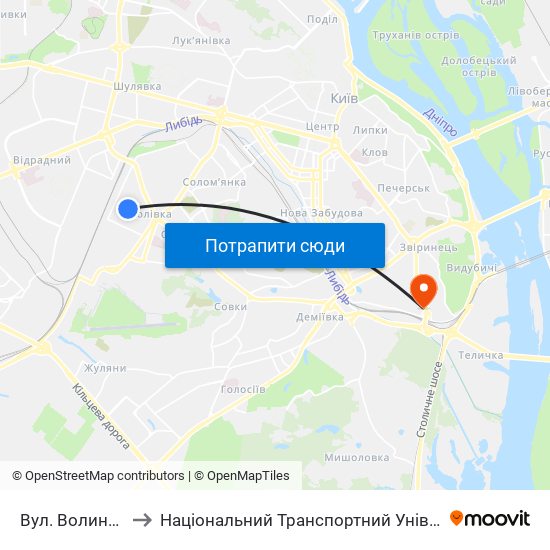 Вул. Волинська to Національний Транспортний Університет map