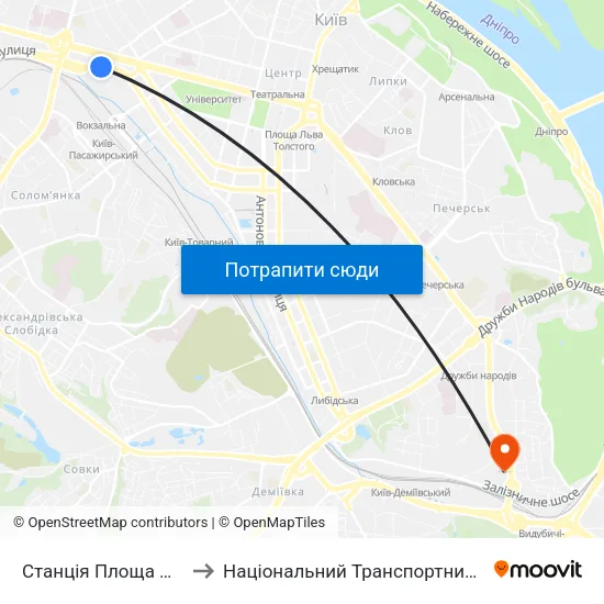 Станція Площа Перемоги to Національний Транспортний Університет map