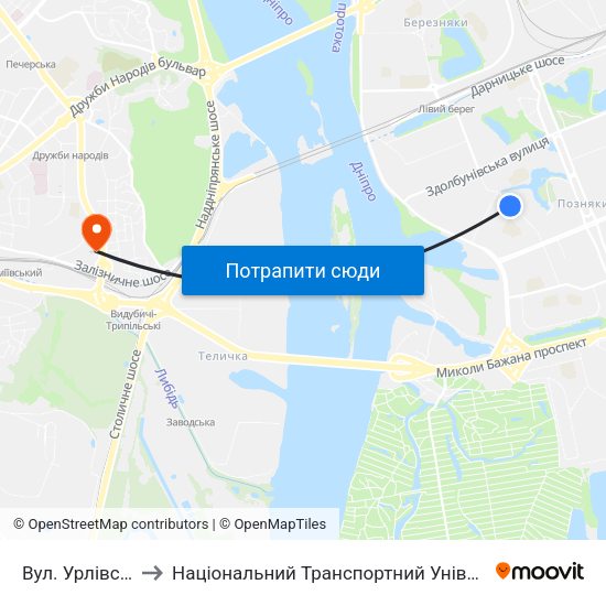 Вул. Урлівська to Національний Транспортний Університет map