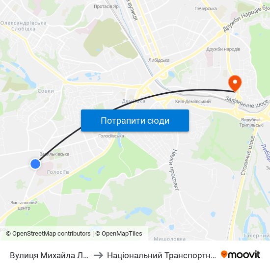 Вулиця Михайла Ломоносова to Національний Транспортний Університет map