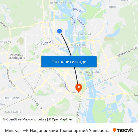 Мінська to Національний Транспортний Університет map