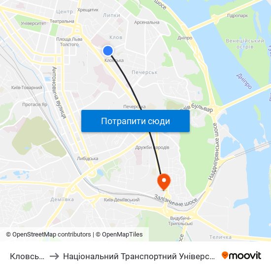 Кловська to Національний Транспортний Університет map