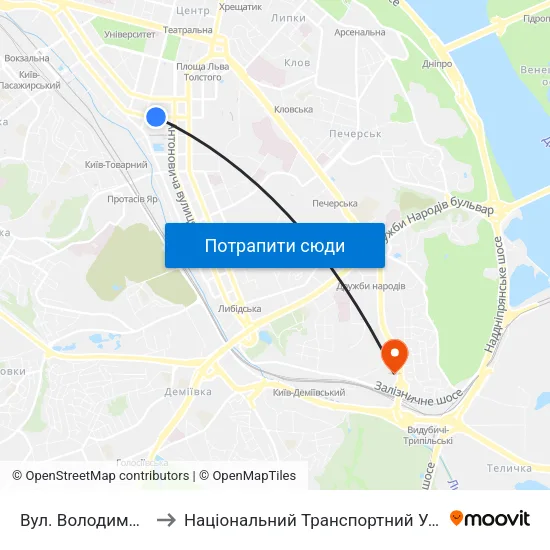 Вул. Володимирська to Національний Транспортний Університет map
