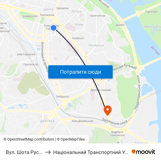 Вул. Шота Руставелі to Національний Транспортний Університет map