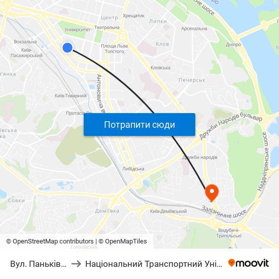 Вул. Паньківська to Національний Транспортний Університет map