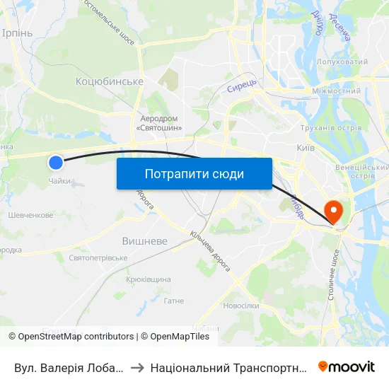 Вул. Валерія Лобановського to Національний Транспортний Університет map