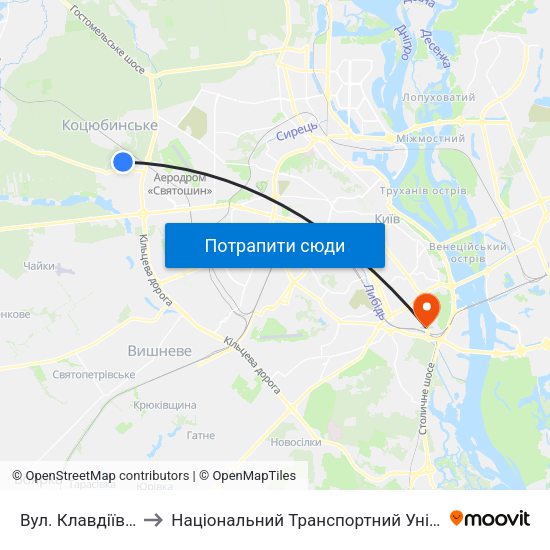 Вул. Клавдіївська to Національний Транспортний Університет map
