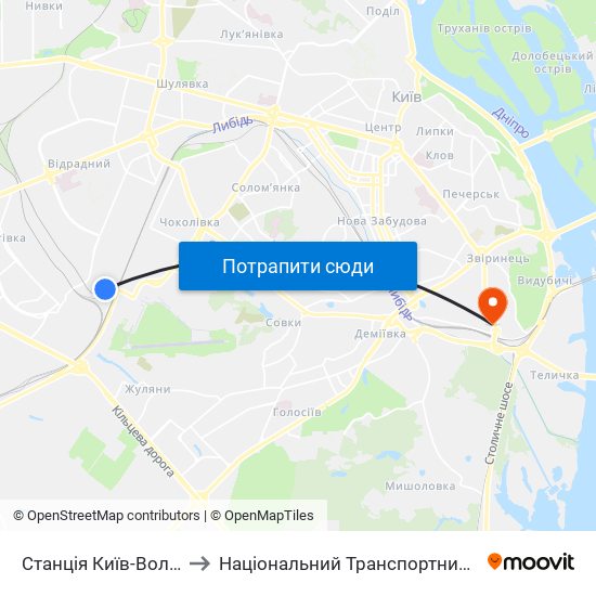 Станція Київ-Волинський to Національний Транспортний Університет map