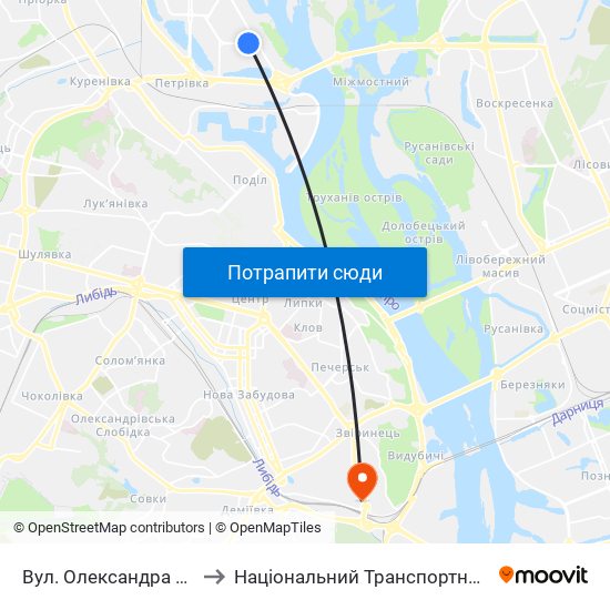 Вул. Олександра Архипенка to Національний Транспортний Університет map