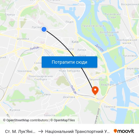 Ст. М. Лук'Янівська to Національний Транспортний Університет map