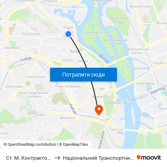 Ст. М. Контрактова Площа to Національний Транспортний Університет map