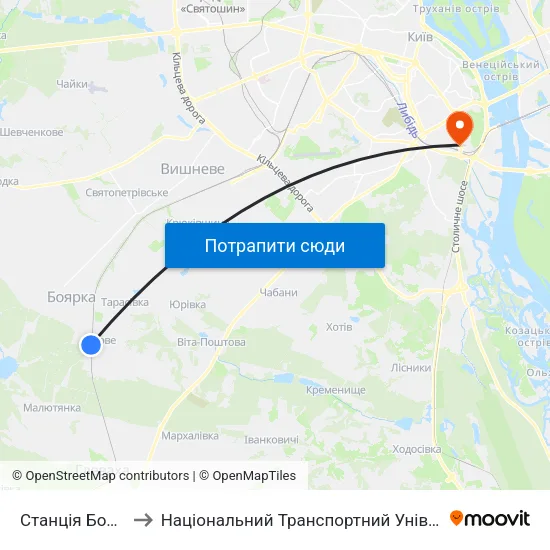 Станція Боярка to Національний Транспортний Університет map