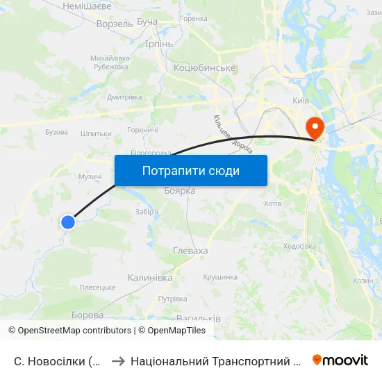 С. Новосілки (Школа) to Національний Транспортний Університет map