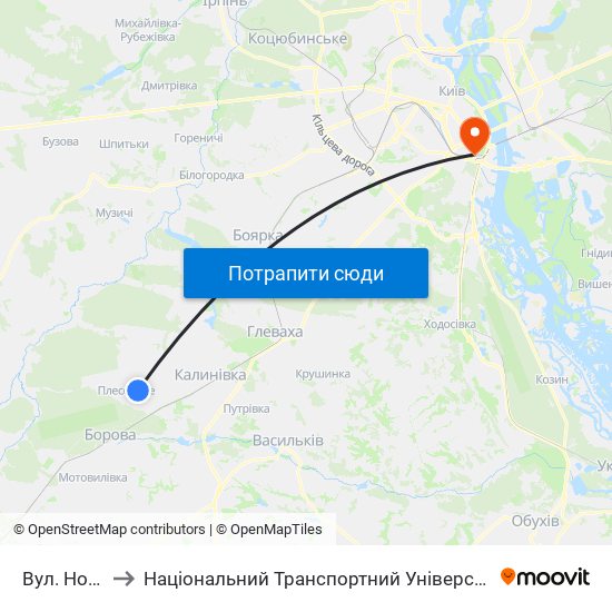 Вул. Нова to Національний Транспортний Університет map